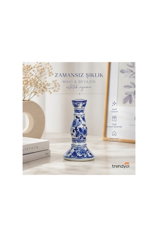 Bleu Blanc Vazo Şamdan 21 11 Cm Çok Renkli