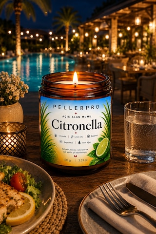 Açık Alanların Tercih Edilen Citronella& Limon Otu Mumu Bahçe Ve Teras Mumu 100gr Beyaz