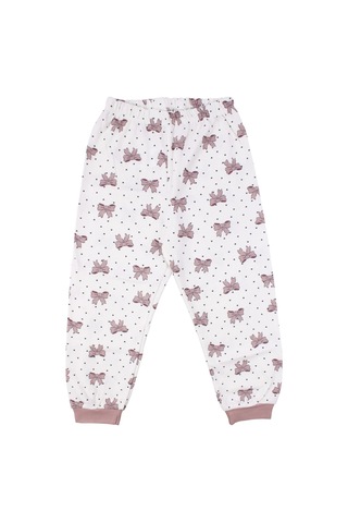 Bebegen Kız Çocuk Ekru Gül Kurusu Fiyonk Baskılı Çıtçıtlı Pijama Çok Renkli