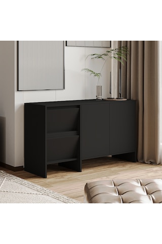 Laris 130 Cm Modern Konsol 4 Kapaklı, Yüksek Ayaklı, Minimalist Tasarım Siyah