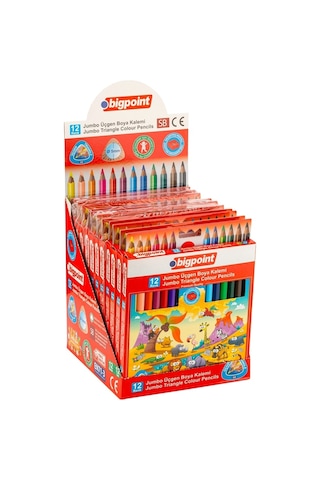 Bigpoint Jumbo Üçgen Kuru Boya Kalemi 12 Renk 12'li Stand