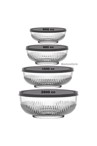 Nemostore Tokyo Saklama Kabı Seti 2600-1500-880-600 Gri Kapaklı 8 Parça Karışık
