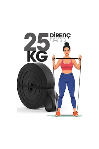 25 Kg Siyah Barfiks Direnç Bandı Sert Gym Kas Geliştirme Pilates Fitness Antrenman Lastiği Siyah