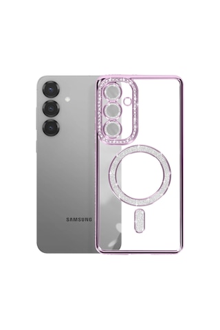 Samsung Galaxy A37 Uyumlu Kılıf Parlak Taşlı Simli M-safe Telefon Kılıfı Kapak Derin Mor