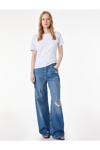 Koton Pamuklu Slim Fit Düşük Omuz Kayık Yuvarlak Yaka Kısa Kollu Tişört Beyaz 6sak50412ek
