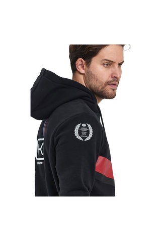 Adams Siyah Kapüşonlu Mavi/kırmızı Baskılı Kanguru Cepli Sweatshirt Siyah