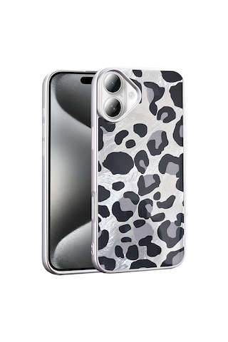Apple Uyumlu iPhone 16 Plus Kılıf Desenli Zore Mep Kapak Gri Leopar