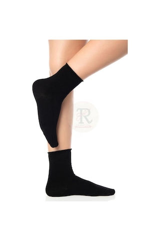 Trampler Unisex 3 Çift Bambu Çorap Lastiksiz Siyah Soket Çorap Sıkmayan Çorap Siyah