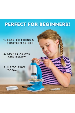 Çocuklar İçin National Geographic Junior Mikroskopu - Kit 250 Kata Kadar Büyütme Elde Taşınabilir Mini Ataşman İ
