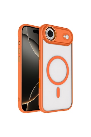 Zore Apple iPhone Uyumlu 17 Air Kılıf Wireless Şarj Özellikli Zore Krom M-safe Silikon Kapak - Turuncu