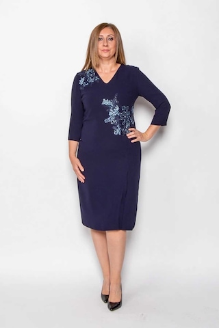 Ezze Kadın Büyük Beden İthal Nakış Aplike İşlemeli Abiye Elbise 4205 Lacivert Lacivert