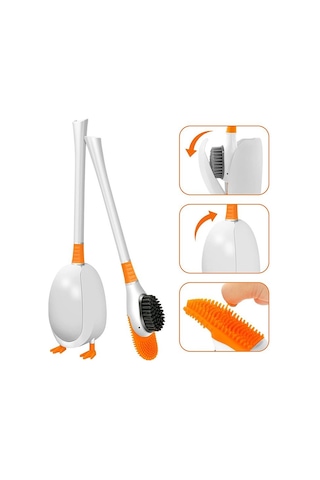 Mavi Silikon Banyo Tuvalet Fırçası Duvara Monte Fırça Esnek Derin Temiz Köşe Temizleme Fırçası Sevimli Ördek Tuvalet Fırçası