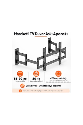 Npo Std9346 Ağır Hizmet Tipi Köşe-kenar Uyumlu 55-90" 80kg Destekli Haraketli Slim Tv Askı Aparatı Diğer