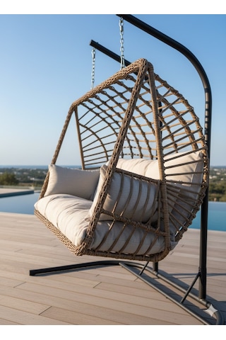 Lüx Çift Kişilik Rattan Bahçe Ve Balkon Salıncağı Kahverengi