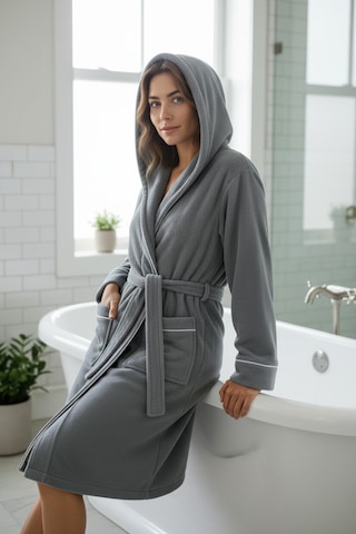 % 100 Pamuklu Laodikeia Kapşonlu Unisex Kadın Erkek Bornoz Gri