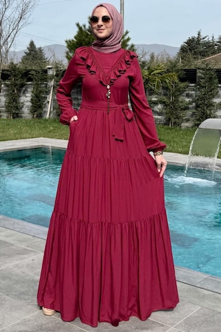 Rabia Şamlı Jale Elbise Bordo Normal