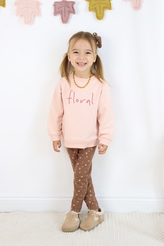 Kız Çocuk Floral Nakışlı İki İplik Kumaş Taytlı Takım Toka Dahildir. Açık Pembe