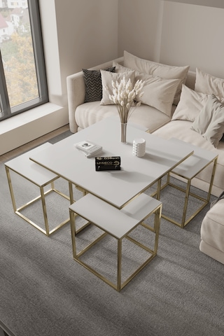 4+1 Gold Ayak Beyaz Parlak 10mm Glossmax Mdf Membran Orta Sehpa