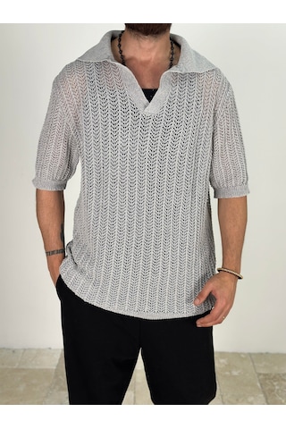 Cocopelli Örme Triko Polo Gri T-shirt Coc1877 Gri