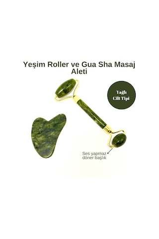 Yıldız Doğal Taş Sertifikalı Yeşim Roller + Gua Sha Doğal Taş Masaj Aleti