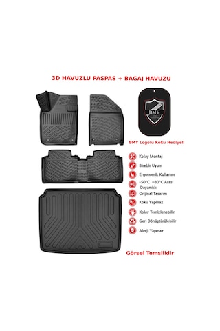 Peugeot Rifter 2019 Sonrası Katlanabilir Ön Yolcu Koltuğu Bagaj Demirli 3d Araca Özel Paspas Ve Bagaj Havuzu Set Bmy