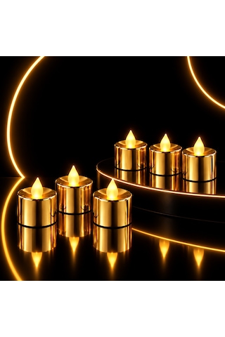 24 Adet Gold Gün Işığı Led Işıklı Mum Gün Işığı Işıklı Tea Light Mum Yılbaşı Noel Mumu Pilli Mum