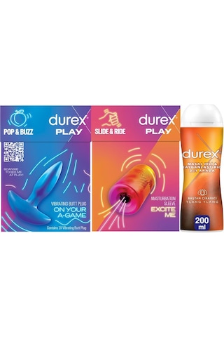 Durex Titreşimli Anal Plug Tıkaç + Manuel Mastürbatör + Ylang Ylang Kayganlaştırıcı & Masaj Jeli 200 ML