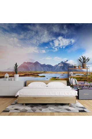 Karlı Dağ Ve Nehir Manzara Duvar Kağıdı Baskı 1 M²