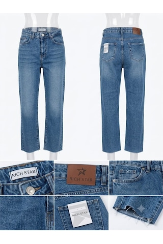 Rich Star Zara Model Kesik Paça Bayan Kot Pantolon Kar Yıkama Mavi