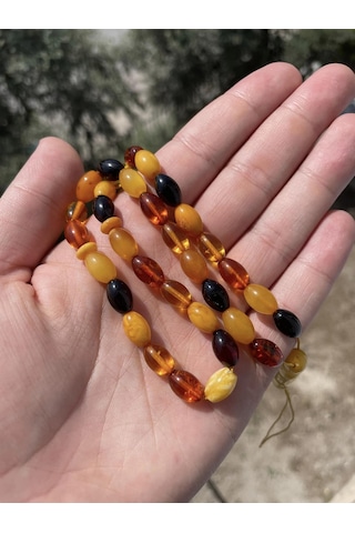 Renk Karması Doğal Kaya Damla Kehribar Tesbih 33lük 11,7x7,5mm 13,80 Gram