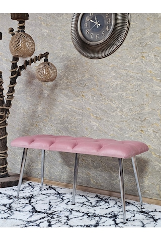 Zafir Krom Metal Yeşil Oturaklı Sivriltme Ayaklı Babyface Puf & Bench & Oturak Pembe