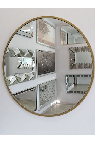 Ayna Denizi Circle Eighty Gold Model Gold Altın Renk Metal Çerçeveli Yuvarlak Dekoratif Ayna Gold - Altın