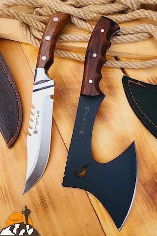 Ceviz Sap Outdoor Balta Kamp Bıçağı Çakısı Kılıflı Kmp-015 Kahverengi