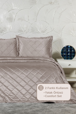 Elart Alice Yatak Örtüsü Çift Kişilik Kadife 240x260 Cm Taş Taş