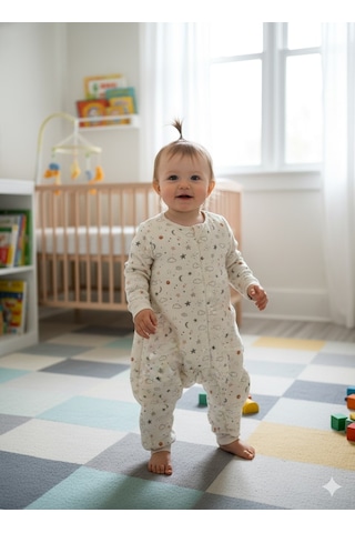 Enhitbaby Uzun Kollu Penye Astarlı 4 Kat Müslin Uyku Tulumu 1.5 Tog Gökyüzü Desenli
