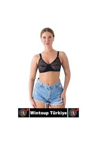 Wintoup Özel Üretim Meme Dikleştirici Şekillendirici Esnek Konforlu Şık Dantelli Göğüs Toparlayıcı Sütyen Siyah