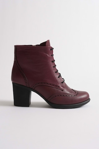 Analin Shoes Kadın Hakiki Deri Lazer Detaylı Bağcıklı Bot Bordo