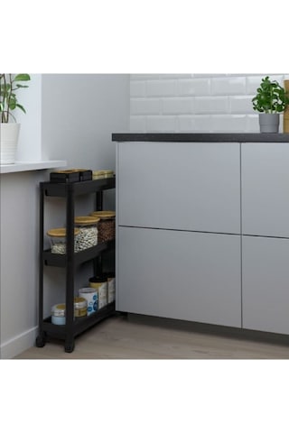 Tekerlekli Dikdörtgen 3 Katlı Raf Ünitesi Banyo Mutfak Düzenleme (495036410) Siyah