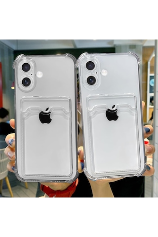 İphone 16 Uyumlu Kamera Korumalı Kartlıklı Köşeleri Airbag Tasarımlı Darbe Önleyici Siyah