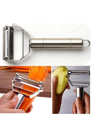 Jumbo Boy Paslanmaz Çelik Turbo Jülyen Sebze Ve Meyve Soyucu Pratik Soyacak Metal Sebze Soyacak 18cm Gümüş