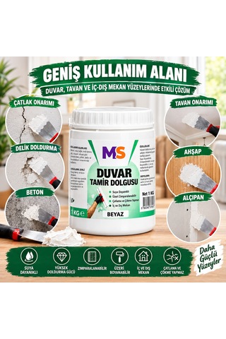 2 Adet Hazır Duvar Tamir Dolgusu 1 Kg Macunu Zemin Alçı Sıva Derin Boşluk Doldurucu Çatlak Onarıcı