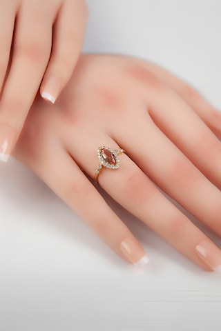 Mekik Zultanit Taşlı Zirkon Süslemeli 925 Ayar Gümüş Altın Renk Bayan Yüzük -7973