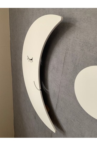 Çocuk Odası Dekoratif Ahşap Ay Gece Lambası Ledli Aydınlatma Beyaz-renkli