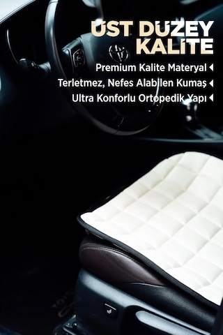 Premium Cepli Ortopedik Oto Koltuk Minder Seti - Oto Koltuk Kılıfı - Ön 2 Koltuk Set - Bej