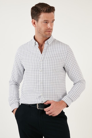 Buratti Kareli Pamuk Karışımlı Düğmeli Yaka Uzun Kollu Slim Fit Erkek Gömlek Cf23S7497 Lacivert-Siyah