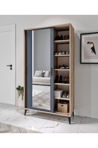 Afilli Freya Portmanto Sürgülü Aynalı Tamamı Mdf Flora Antrasit