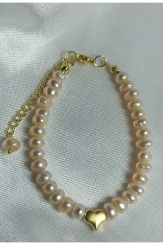 24k Altın Kaplama Gerçek Somon Şekilsiz İnci Tasarım Bileklik Som Gold