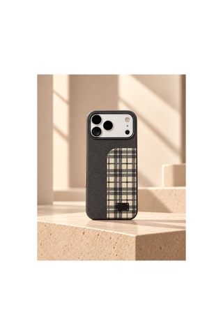 Royal Check İphone 17 Pro Max Ve 18 Pro Max Uyumlu Premium Deri Dokulu Ekose Desenli Lüks Telefon Kılıfı Metal Plaka Detaylı Titanium Grey - 936023552 Titanium Grey