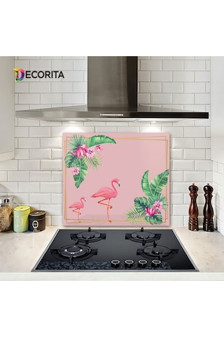 Decorıta Cam Ocak Arkası Koruyucu | Tropik Flamingo