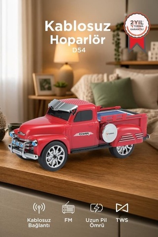 Özel Üretim Yenilikçi Retro Kamp Bluetooth Hoparlör Pickup D54 Kırmızı